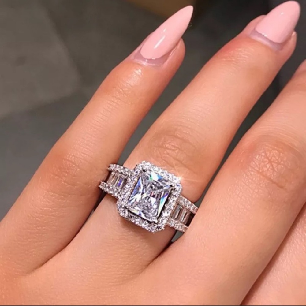 NEW White Gold Radiant&Baguette Ring 💍 - Picture 1 of 2